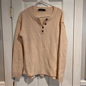 Zesica Cream Waffle Knit Henley Sweater
